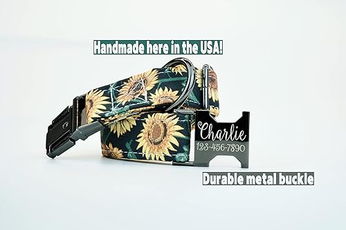 Miniatura 4 de Sunflower Dog Collar w/Metal Buckle, Hand Made, Custom Engraved Personalized Collar, 1 inch Wide, Designer Collars, Floral or Pumpkin