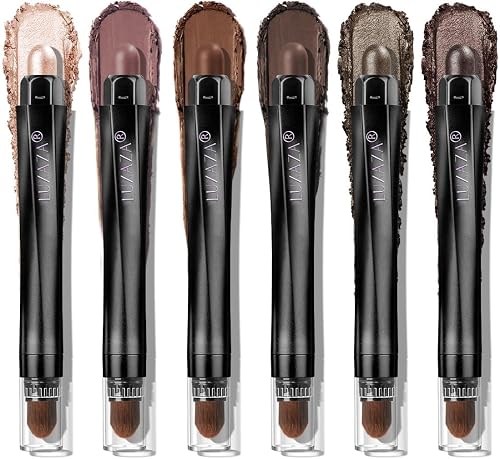 LUXAZA PRO Neutral Eyeshadow Stick Makeup 6PCS Set, Dark Grey Shimmer Matte Crea