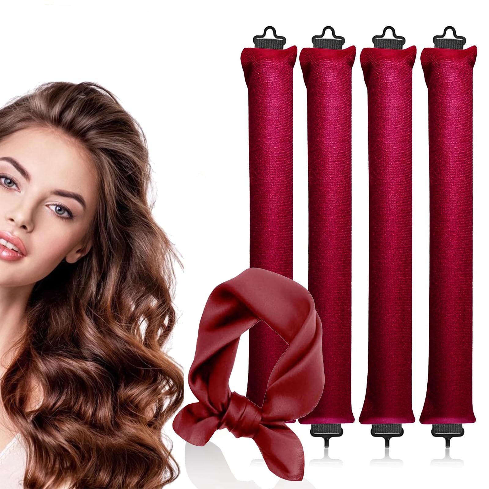 4PCS Heatless Curling Rods, Heatless Blowout Rods with Satin Silk Head Hair Scarf, No Heat Hair Rollers for All Hair Types