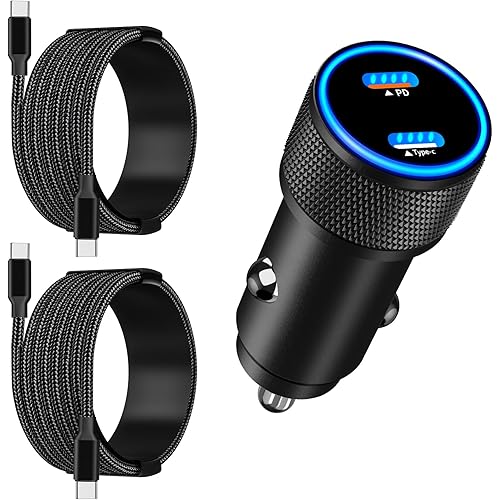 [Apple MFi Certified] iPhone 17 Car Charger, Linocell 90W USB C Car Charger Dual PD Power Cigarette Lighter Adapter with 2Pack Type C Braided Cable for iPhone 17/17 Pro Max/16/15/Galaxy S26/S25/Pixel
