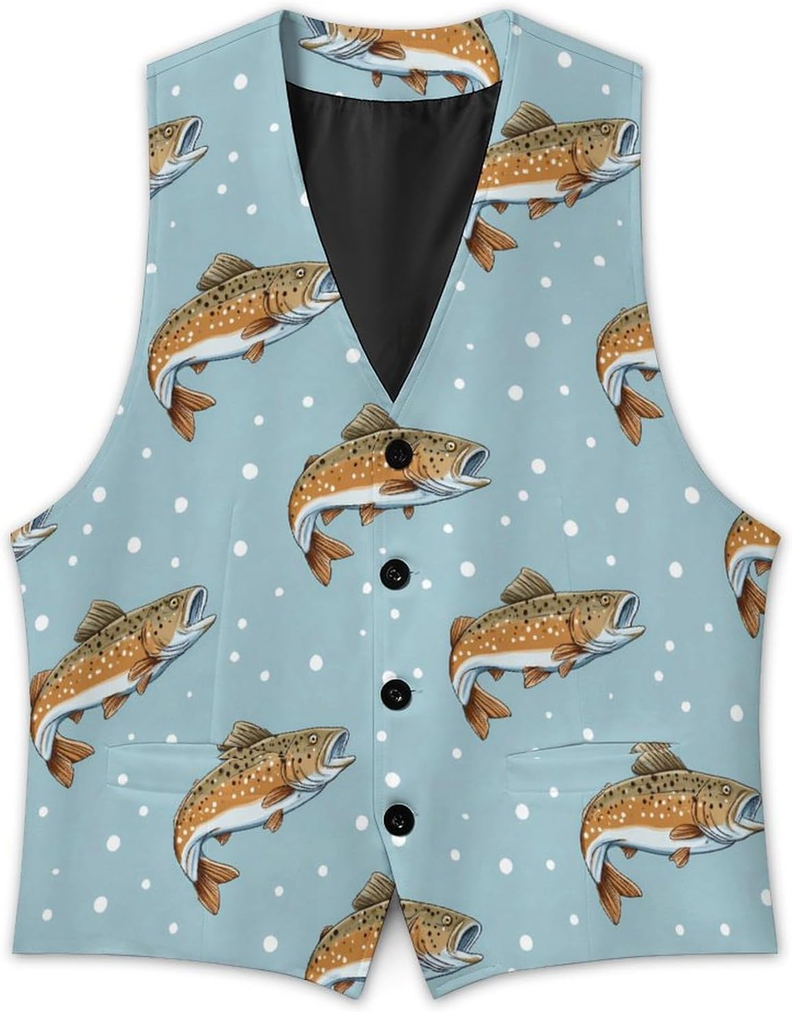 Trout Print Men's Suit Vest Formal Vests Casual Dress Fit Waistcoat Casual Tuxedo for Business