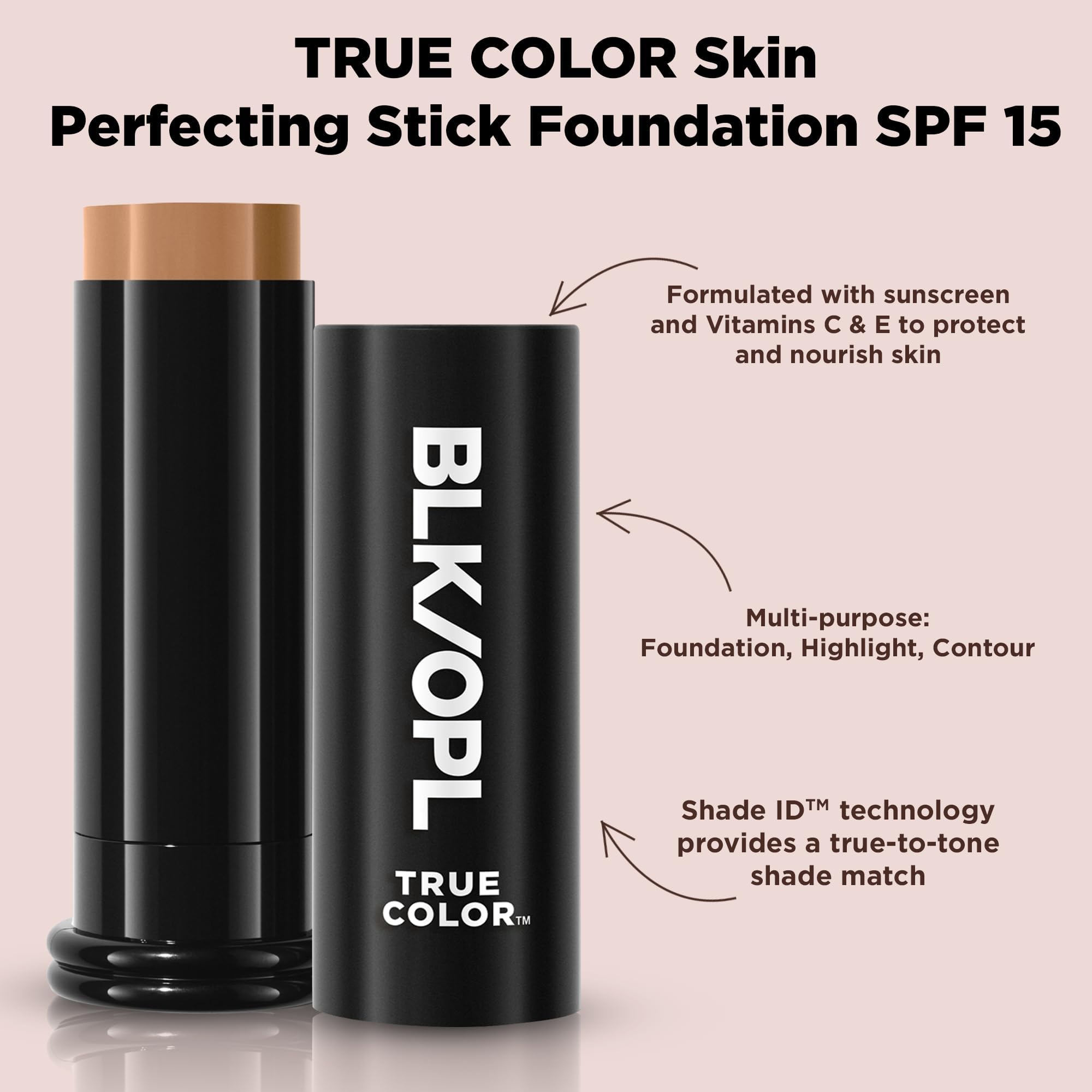 BLK/OPL Skin Perfecting Foundation Stick, True Color - SPF 15 Buildable & Blendable Face Foundation Makeup with Matte Finish - Full Coverage, Color Correcting & Sculpting - Hypoallergenic, Nutmeg