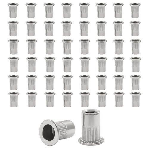 Miniatura 5 de 50 tuercas remachadoras de 14 pulgada  20 UNC  Tuerca de inserción roscada de cabeza plana de aleación de aluminio para un mejor rendimiento y