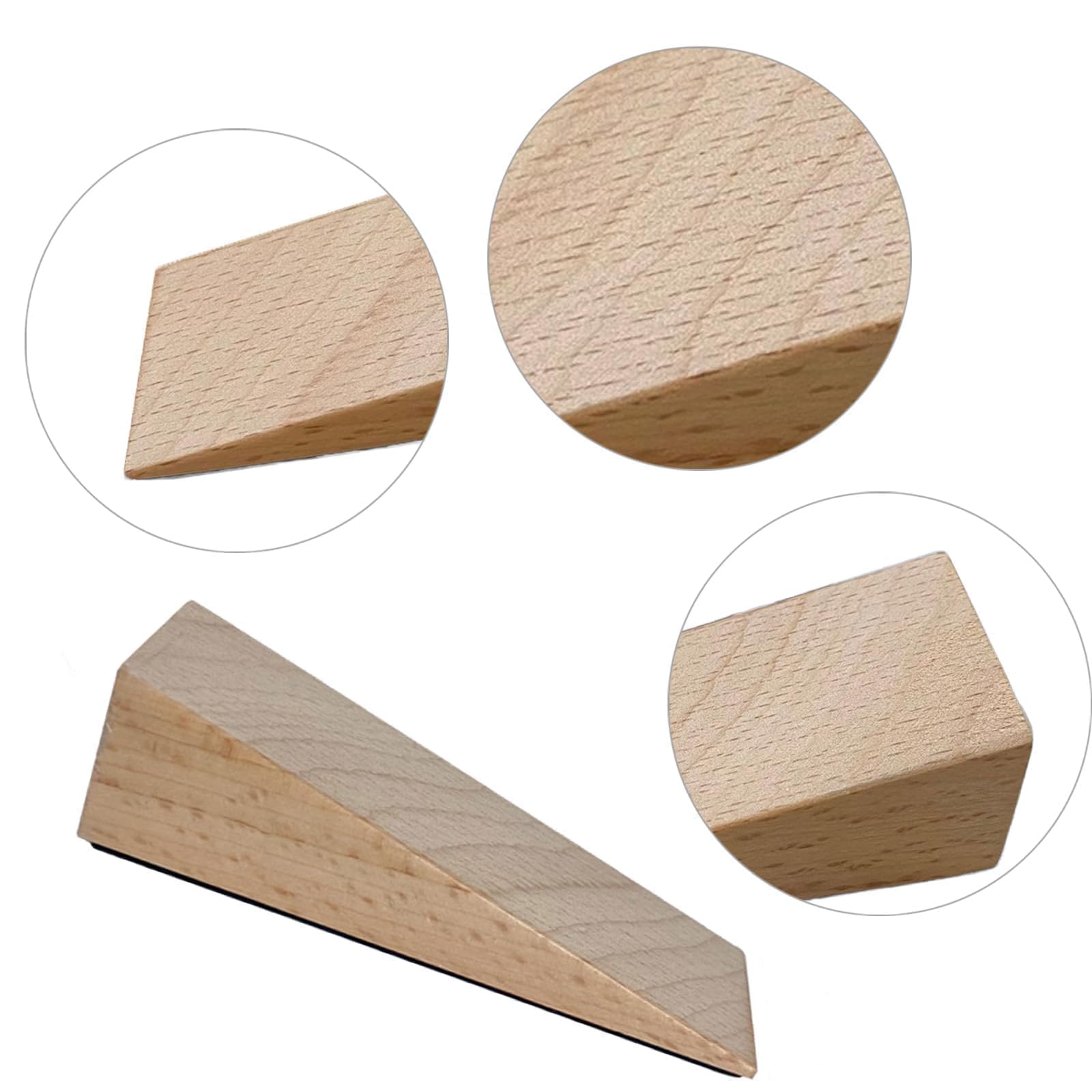 HARY 2 Pack Wooden Door Wedge, Natural Beech Wooden Door Stop, Door Wedge with Mat - Image 3