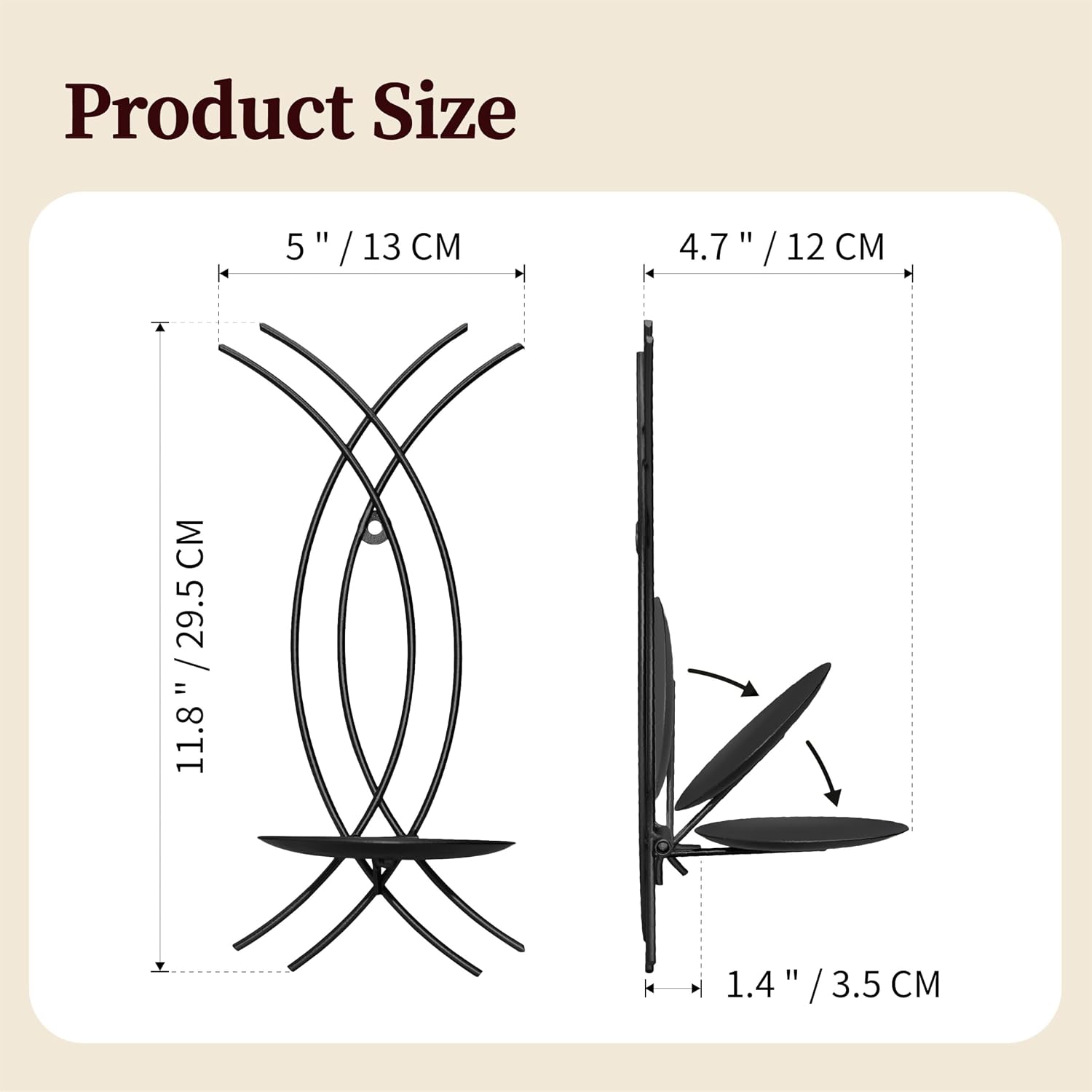 Wall Sconce Candle Holder Set of 2, Modern Forged Metal Iron Decorative Wall Art for Living Room (Black)