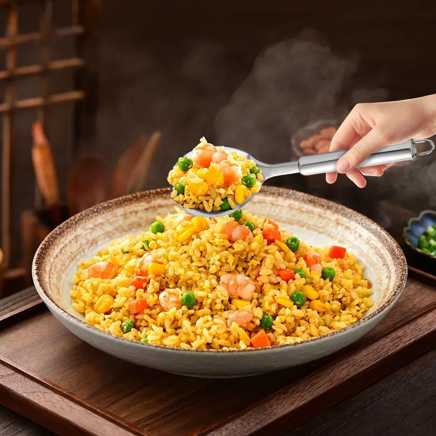 1 Cucchiaio Per Pasta E 1 Cucchiaio Per Riso, Stoviglie In Acciaio Inossidabile, Utensili Da Cucina, Forniture Da Cucina, Stoviglie Per La Casa