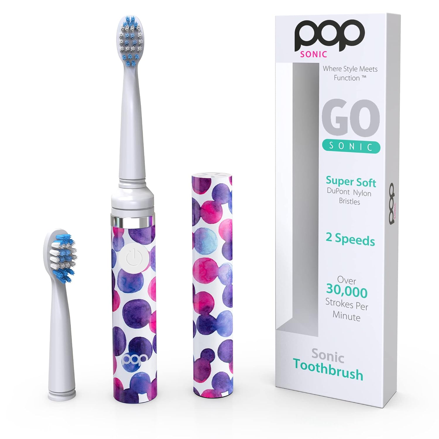 Pop Sonic Electric Toothbrush (Purple Bubble) Bonus 2 Pack Replacement Heads- Travel Toothbrushes w/AAA Battery | Kids Electric Toothbrushes with 2 Speed & 15,000-30,000 Strokes/Minute image 2
