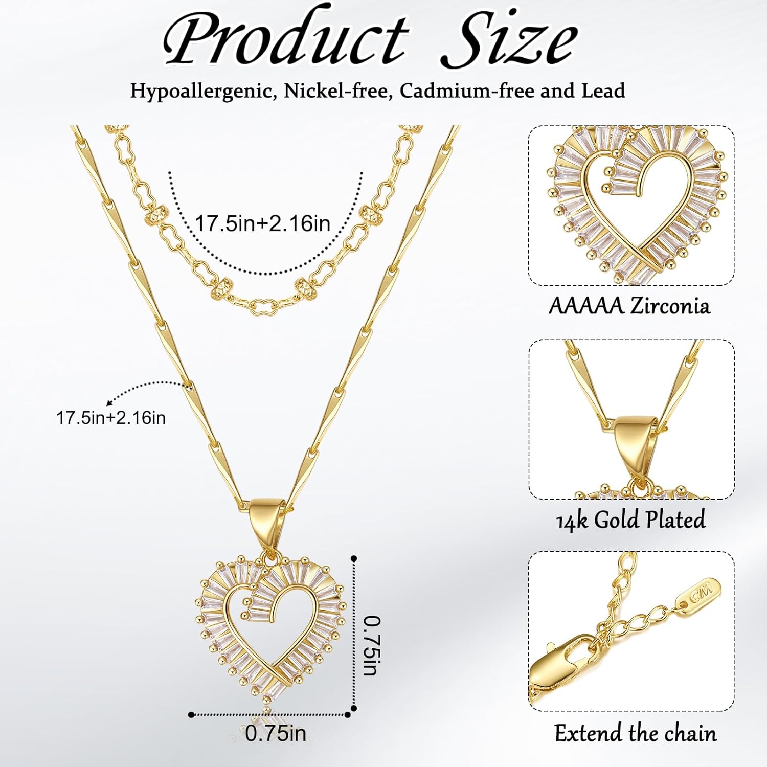 Heart Necklaces for Women Trendy 14k Gold Plated Dainty Layered Chain Necklace Set,Cubic Zirconia Heart Pendant, Stackable Choker Jewelry Gifts for Her - Image 2