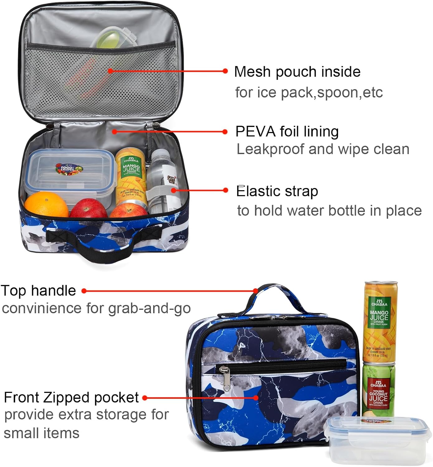 BLUEFAIRY Boys Backpack with Lunch Box for Kids Elementary Middle School Bags Set Child Book Bags Back to School Gifts Mochila Escolar para Niños Adolescentes Camo Blue - Image 4