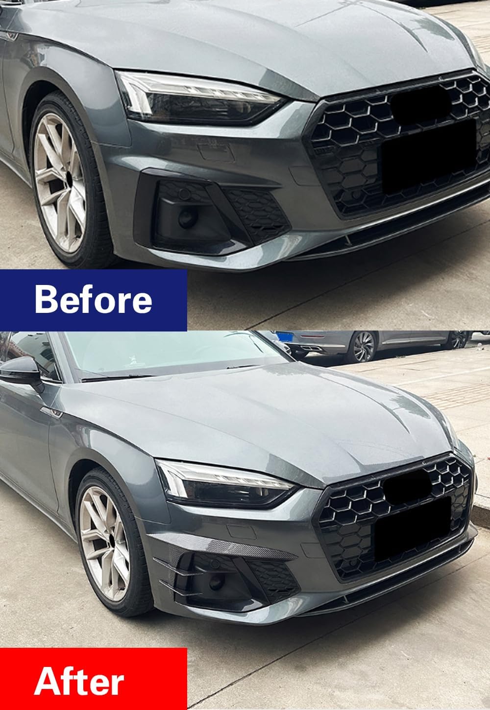 Car Accessories for Audi A5 S5 F5.5 Sline 2021-2024 Front Wind Blade Decorative Strip ABS (Carbon Fiber Style) 2PCS