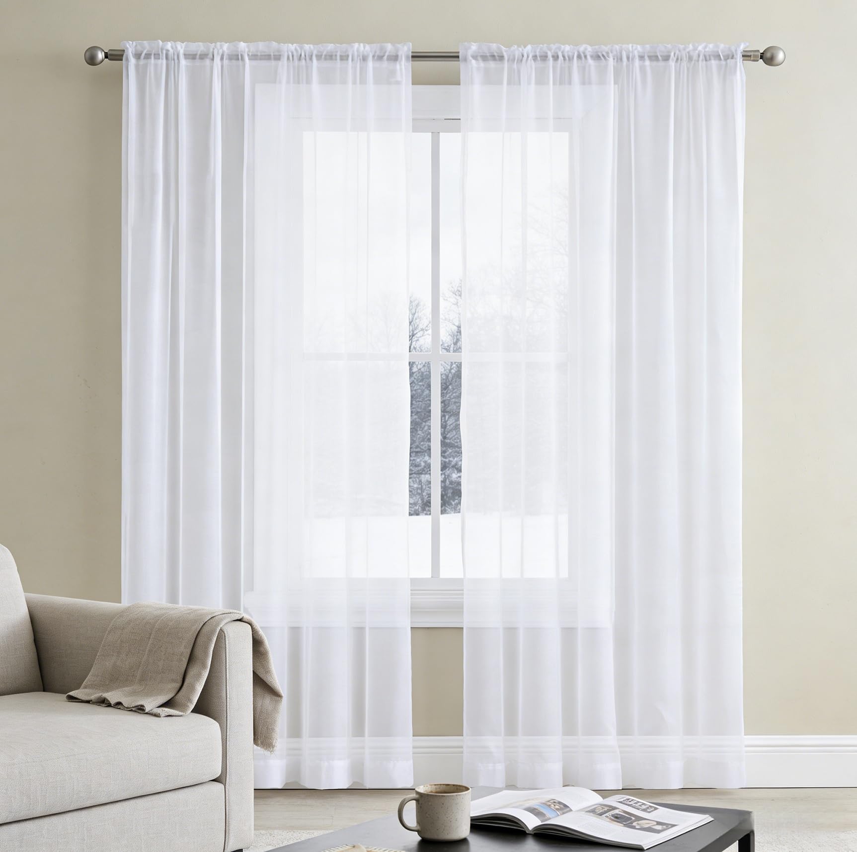 Cortinas modernas 180 x 90 cm de tejido suave translúcido blanco