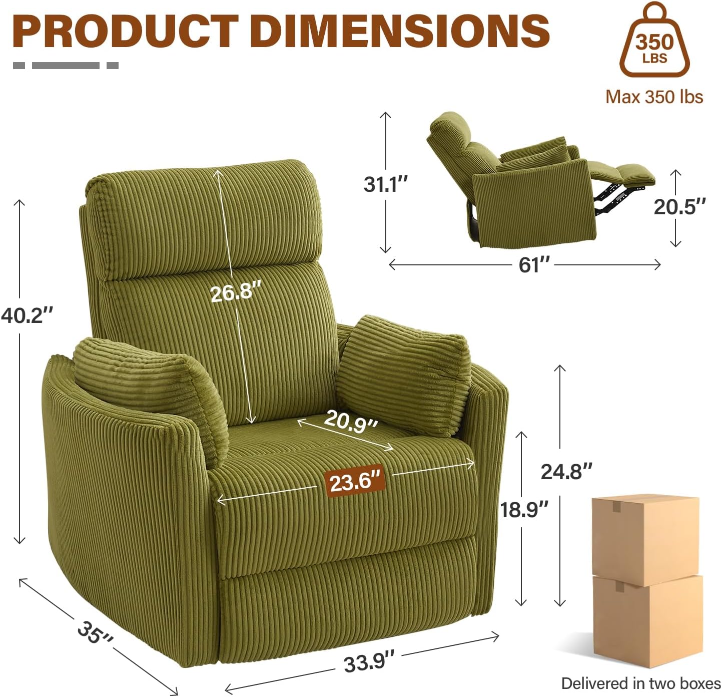 BOSMILLER 360° Swivel Recliner Chair,Nursing Rocking Chair with 2 Pillows for Adutlts,Comfy Rocker Recliners with High Back for Nursery,Living Room,Bedroom