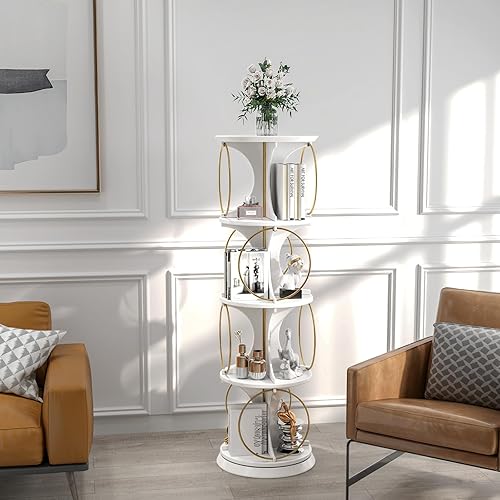 Miniatura 3 de Jiansu furni, Estante de exhibición, organizador de pie de 4 niveles, estilo moderno, rotación de 360, estable y sólido, sostiene libros y
