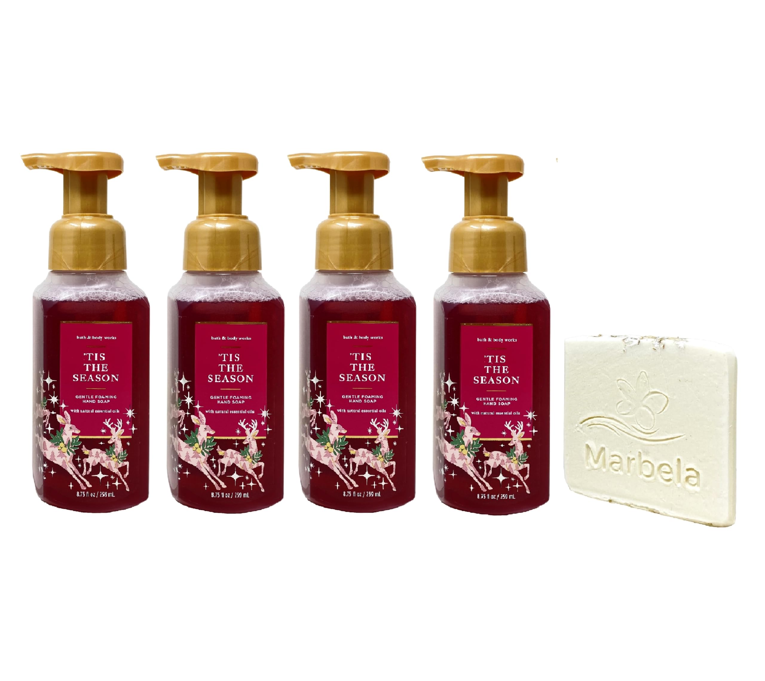 Bath & Body Works 'Tis The Season 4 Pack Gentle Foaming Hand Soap Bundle with a Natural Oats Sample Soap