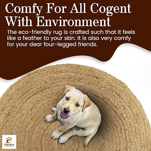 Miniatura 8 de GRUHUM Alfombra tejida a mano de yute de 6 pies, redonda, bohemia, rústica, vintage, suave, trenzada, reversible, respetuosa con el medio ambiente,