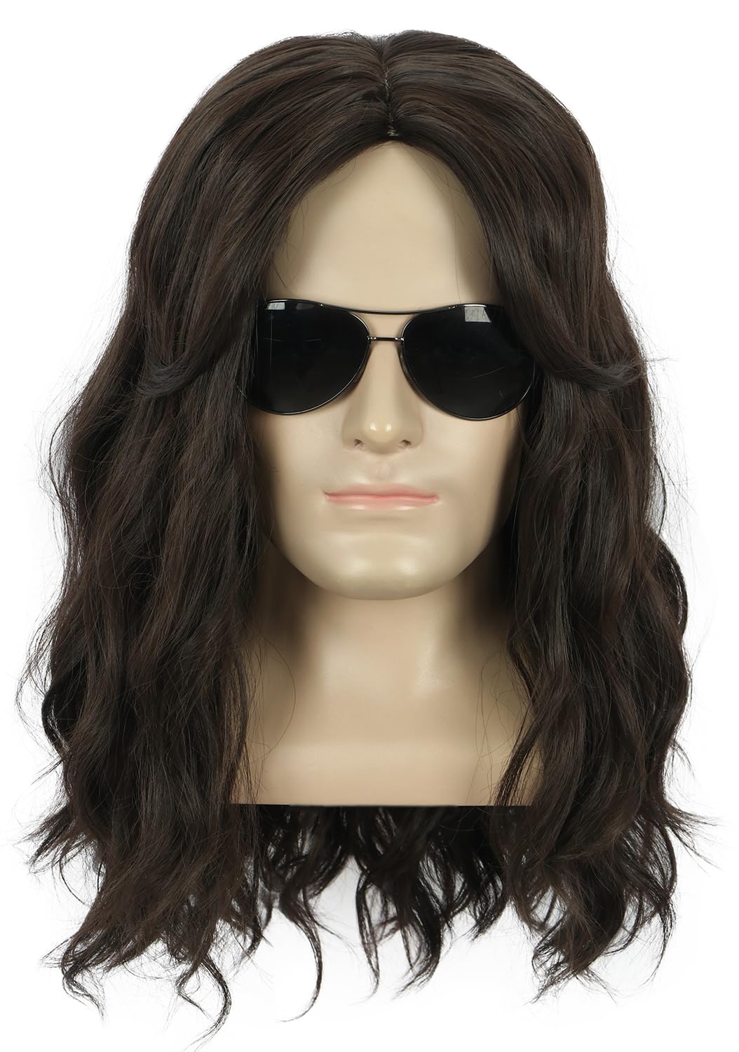 Yuehong Men Long Curly Dark Brown Movie Wig Anime Cosplay Party Costume Hair Heat Resistant Synthetic Fibers Soft Durable Breathable Wig