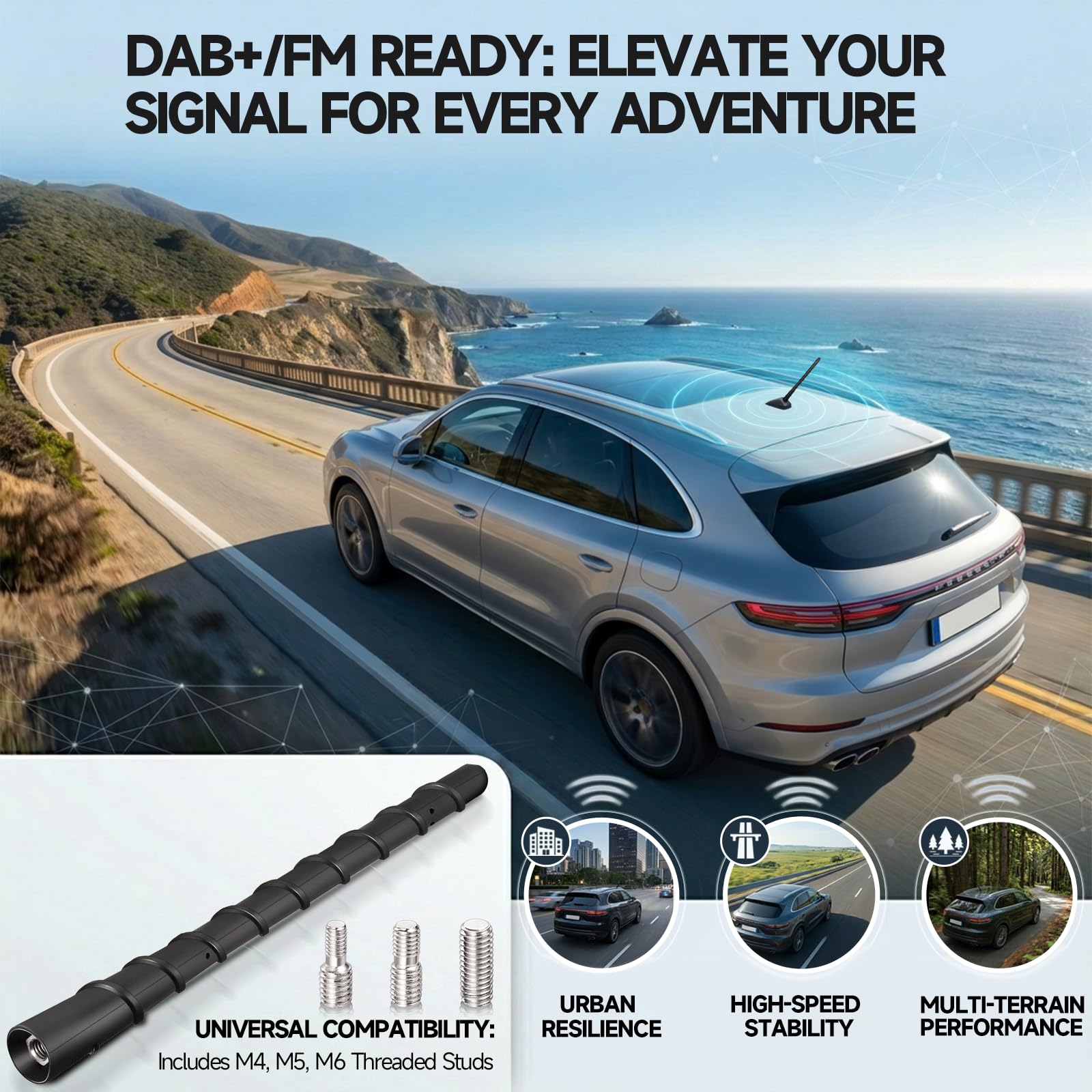 Bingfu Antenna Auto Corta Autoradio DAB FM AM Universale, Viti Incluse M4.0 M5.0 M6.0 di Diverse Dimensioni 18cm Rod Tetto Nero per Veicolo Camion SUV Auto Amplificata Radio