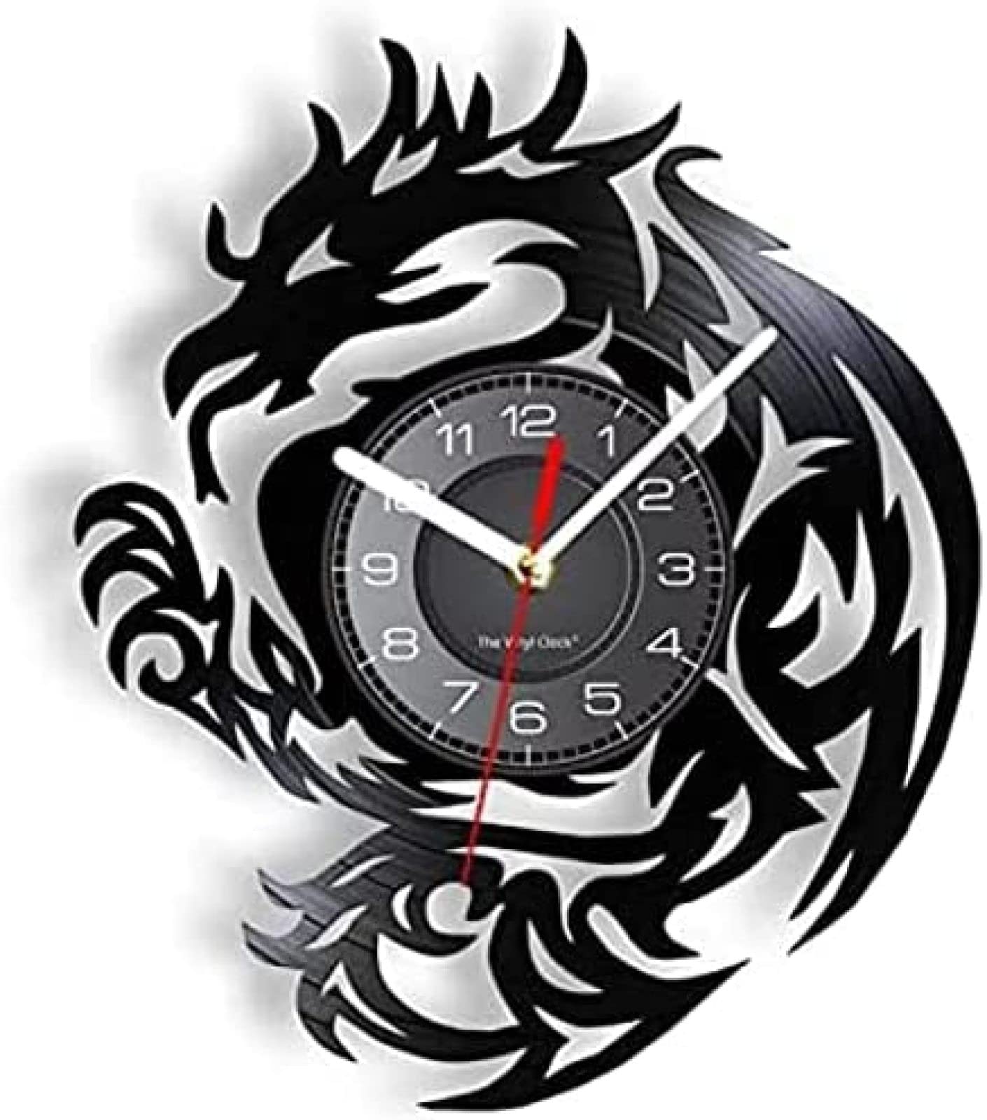 Horloge vinyle silencieuse sans tic-tac à suspendre thème dragon de feu