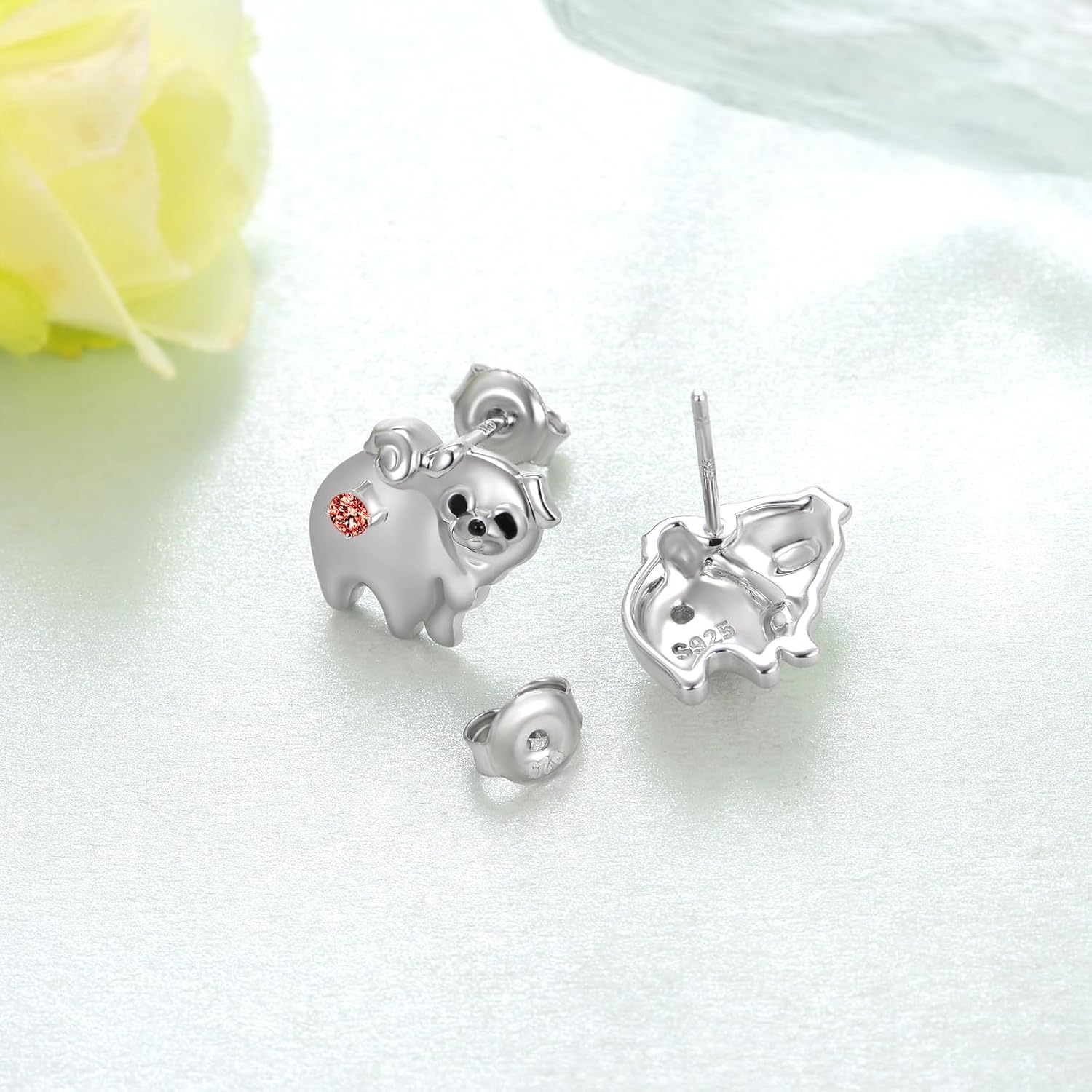 Pug Earrings Sterling Silver Dog Birthstone Earrings Pug Birthstone Gifts Jewelry for Women