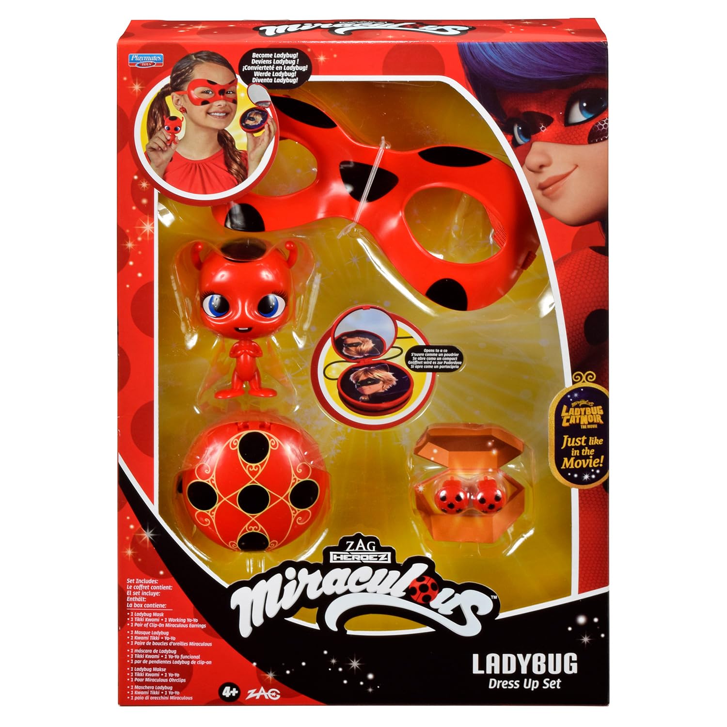 BANDAI - Miraculous Ladybug - Set di Trasformazione - Costume Ladybug - Maschera, Yoyo, Orecchini Tikki Kwami - Costume e accessori Miraculous - Giocattolo per bambini di 4 anni e più - P50604