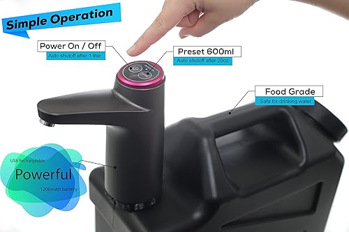 Miniatura 2 de Tanque de agua portátil de 3 galones con grifo de bomba de agua recargable por USB, materiales de grado alimenticio, ideal para acampar,