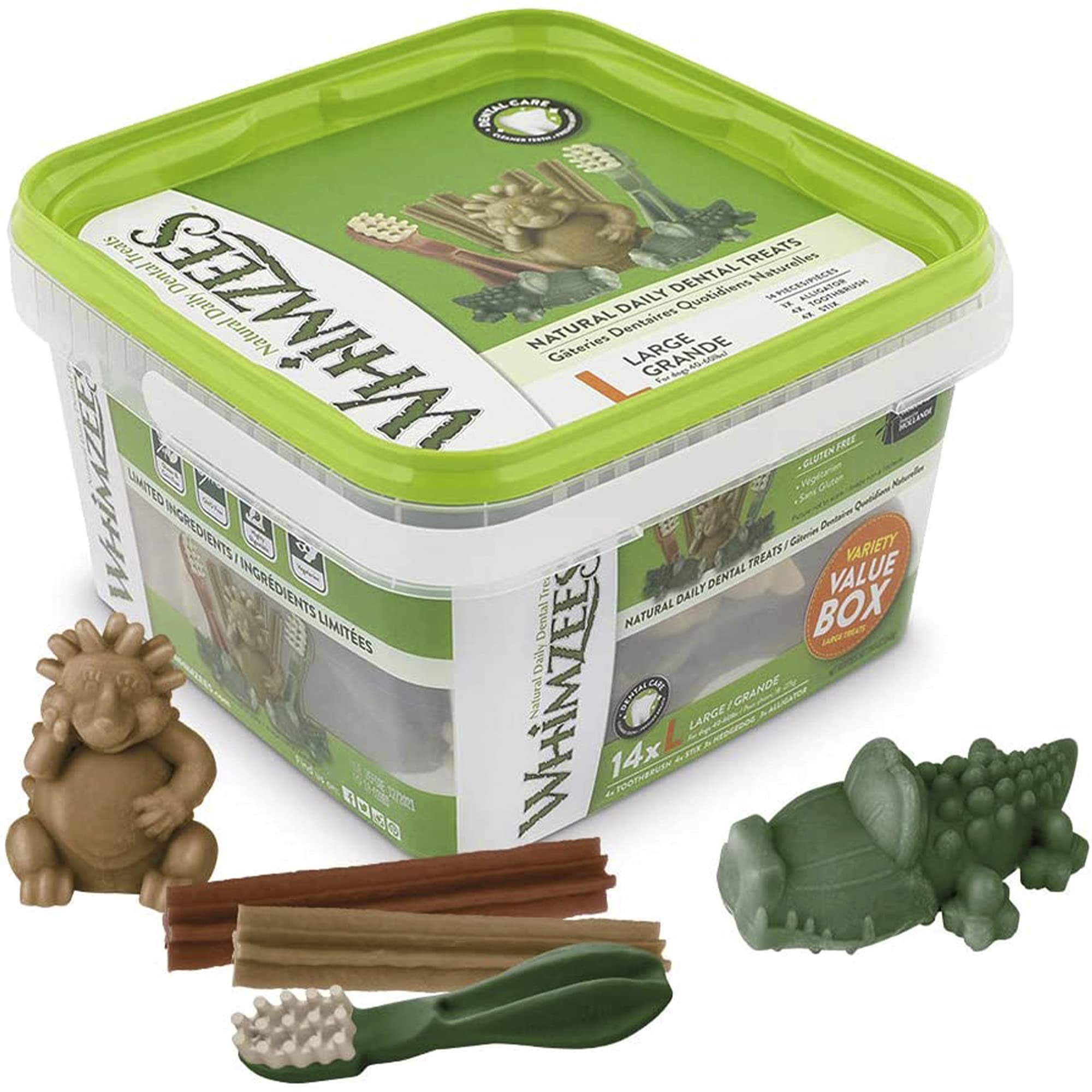 WHIMZEES Reisknochen, natürliche, glutenfreie Zahnpflegesnacks, Kauknochen für große Hunde, 20 Stück, Größe M/L & Gemischte Vielfaltsbox, natürliche, getreidefreie Zahnpflegesnacks, 14 Stück