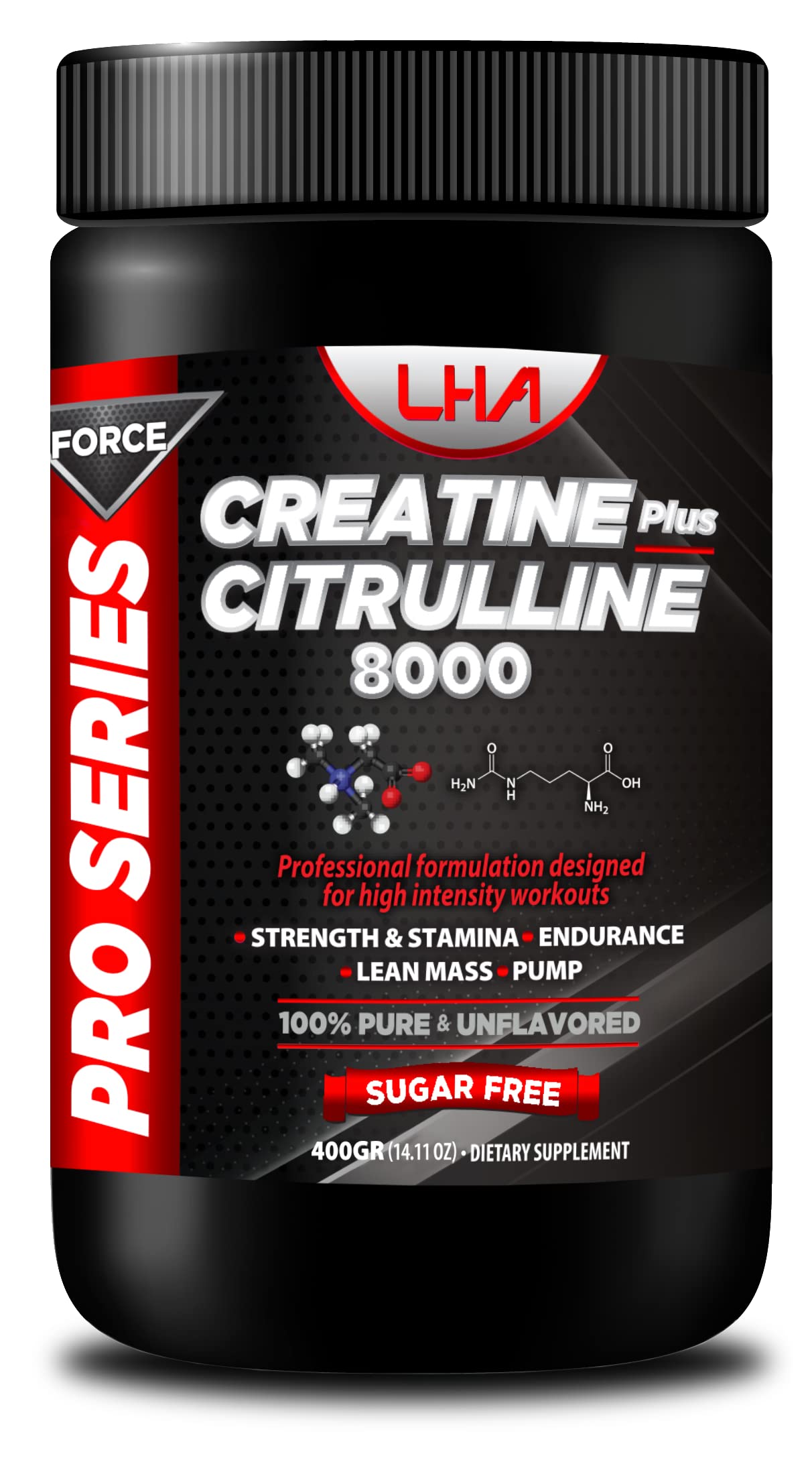 Pro Series Force Creatine Citrulline 8000, Unflavored, 400g – Strength, Stamina, Endurance, Lean Mass, Pump