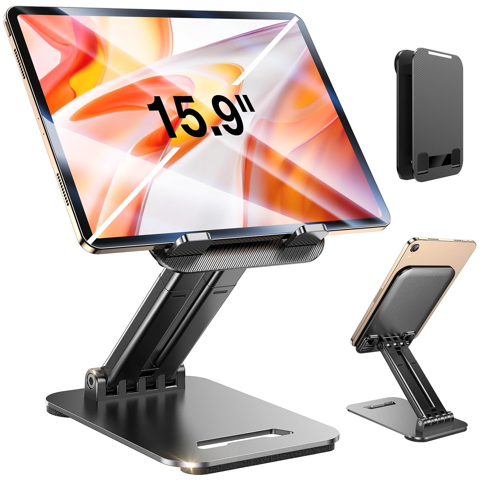Regolabile Supporto Tablet per Telefono Da Tavolo in Metallo Pieghevole 4-15.9" iPad Samsung iPhone