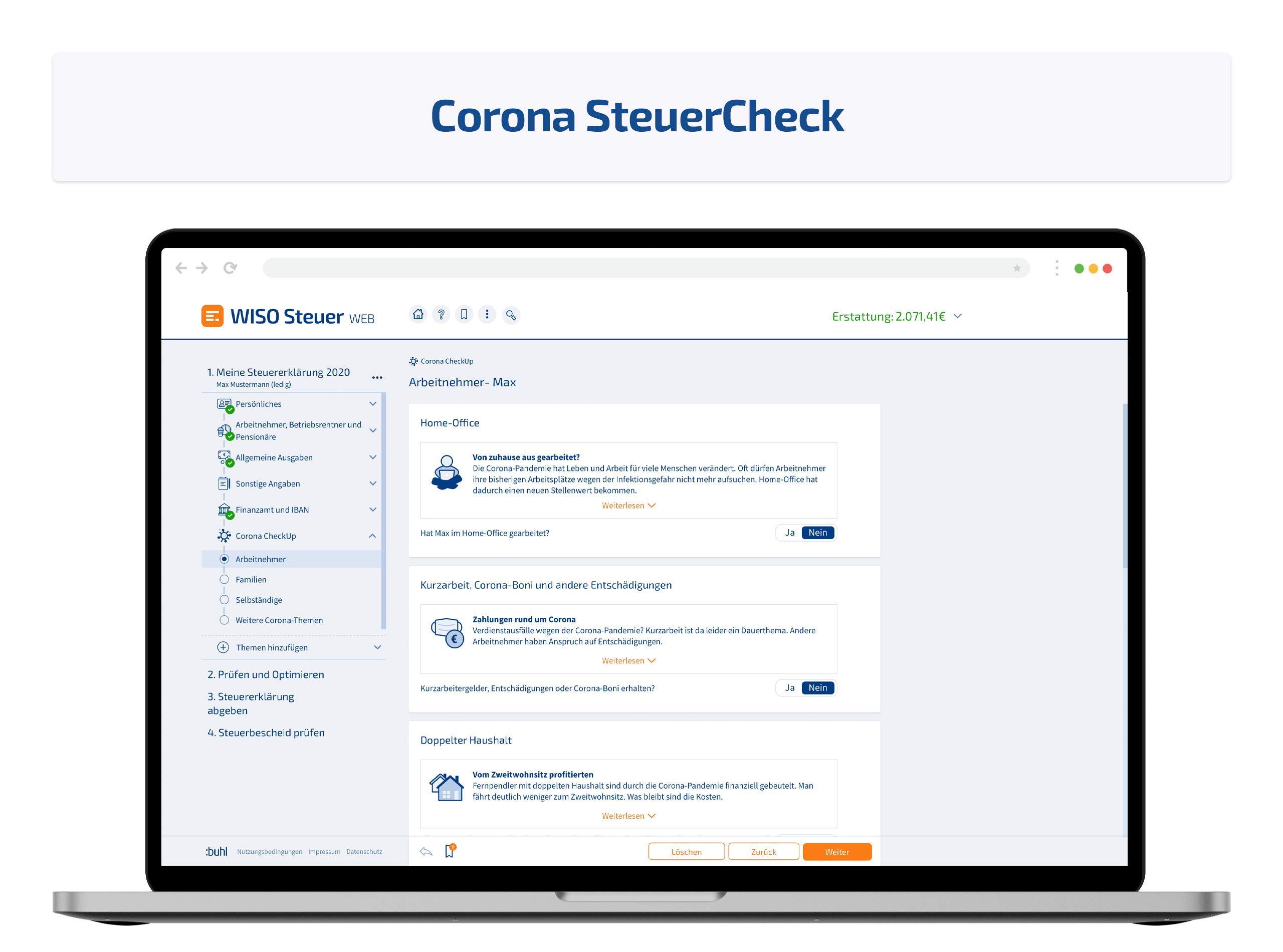 WISO Steuer-Web 2021 Mac (für Steuerjahr 2020) |Web Browser | Mac Web Version
