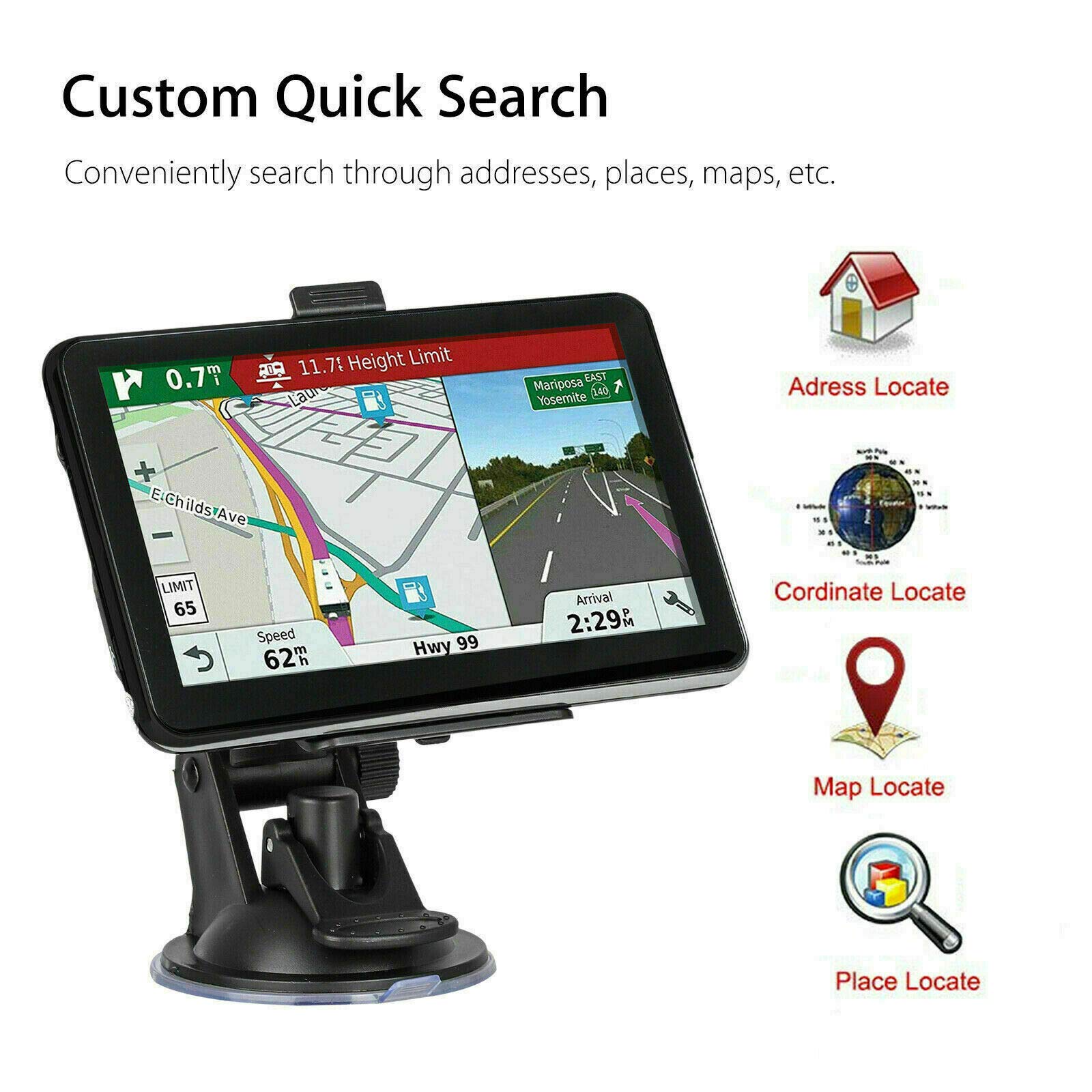 Baceyong 7 Zoll tragbarer Auto-GPS-Navigator, geeignet für LKW, Autos, kapazitive Touchscreens, HD-Karten, FM, 3D-Autokonsolen