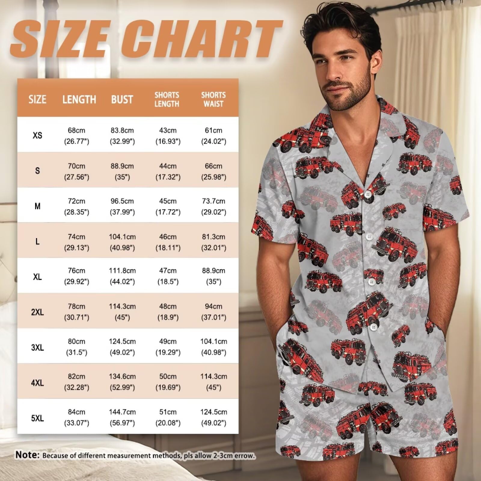 Herren-Schlafanzug-Set, kurzärmelig, Knopfleiste, Nachtwäsche, Loungewear, Nachtwäsche, 2-teilig