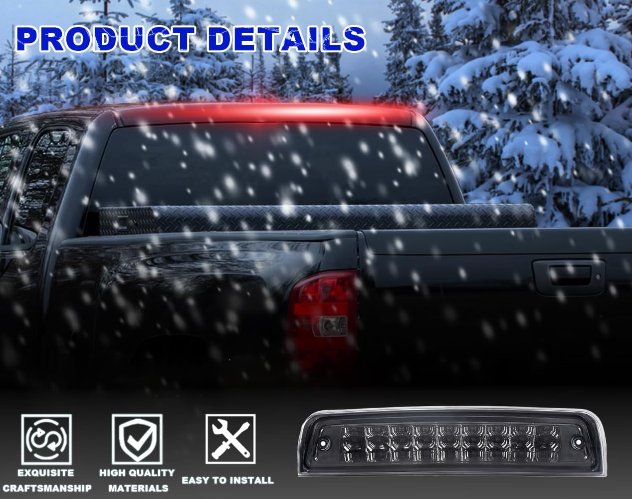 PIT66 LED 3rd Brake Light, Compatible with 09-17 Dodge Ram 1500/10-17 Dodge Ram 2500 3500 Third Brake Stop Lamp Light Smoke Lens Chrome Housing