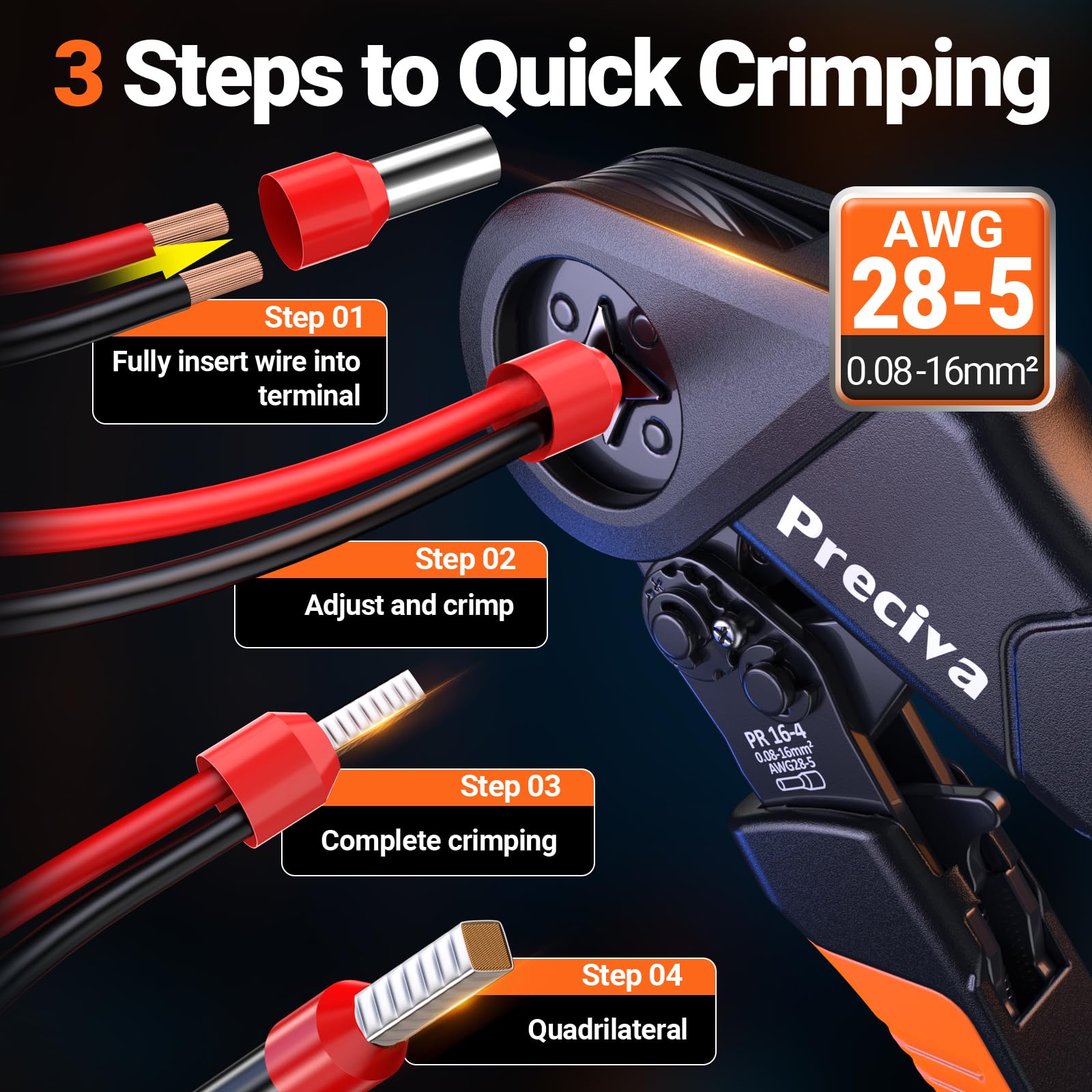 Preciva Pince a Sertir 0.08-16mm² (AWG28-5), avec Pince à Dénuder et 1660 Cosses Electriques, Kit Electricien pour Terminaux Câbles, Outils Sertissage Pince à Cliquet, avec Boîte de Rangement