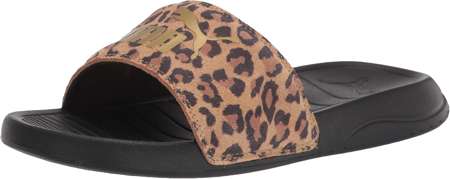 PUMA womens Popcat Slide Sandal, Puma Black-gold, 8.5 US