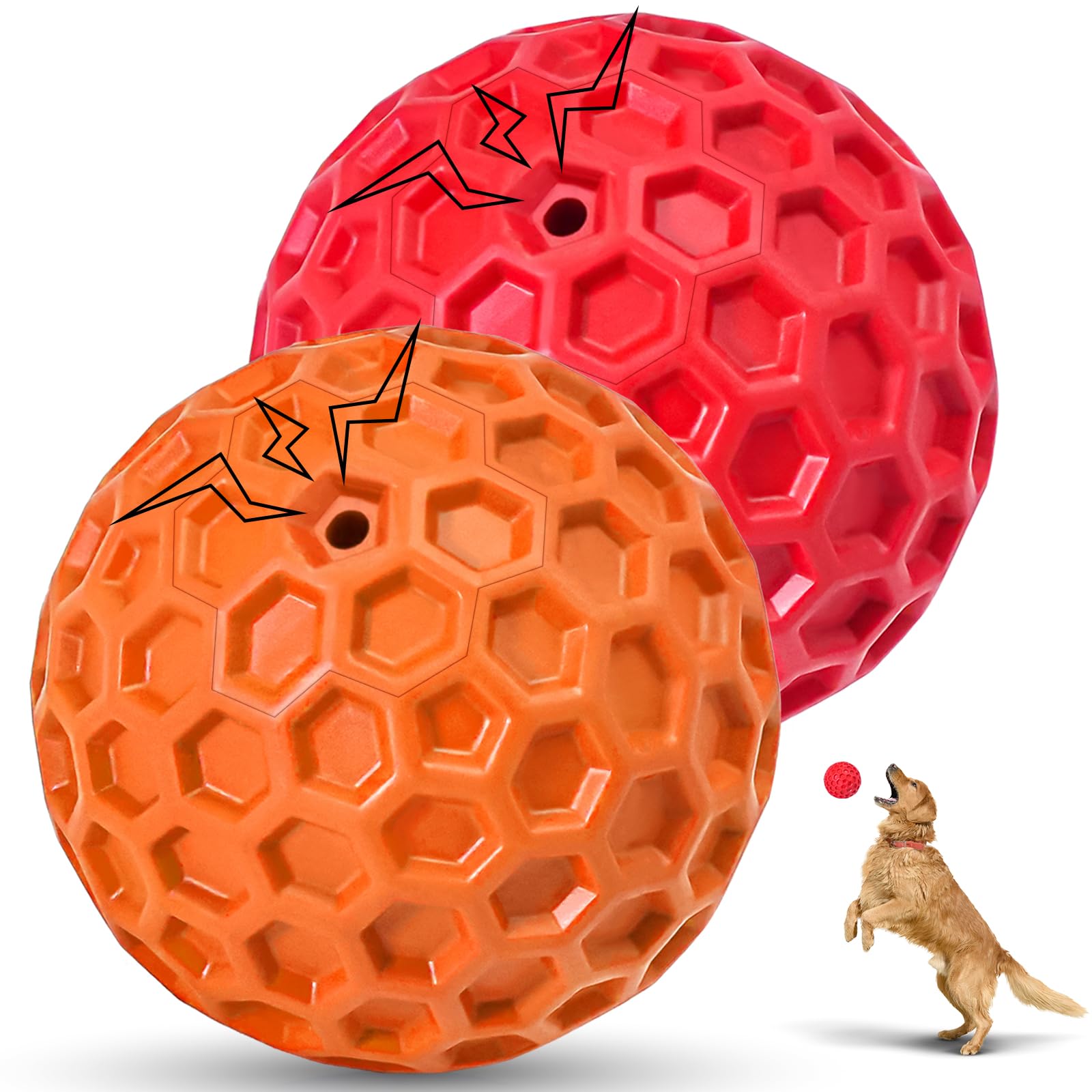 CHEODIN 2 Pack Indestructible Squeaky Dog Balls for Aggressive Chewers, Interactive Dog Toys for Teething, Relieving Anxiety. Dog Toy for Large, Medium and Small Breeds, Outdoor Rubber Dog Balls. — image 1