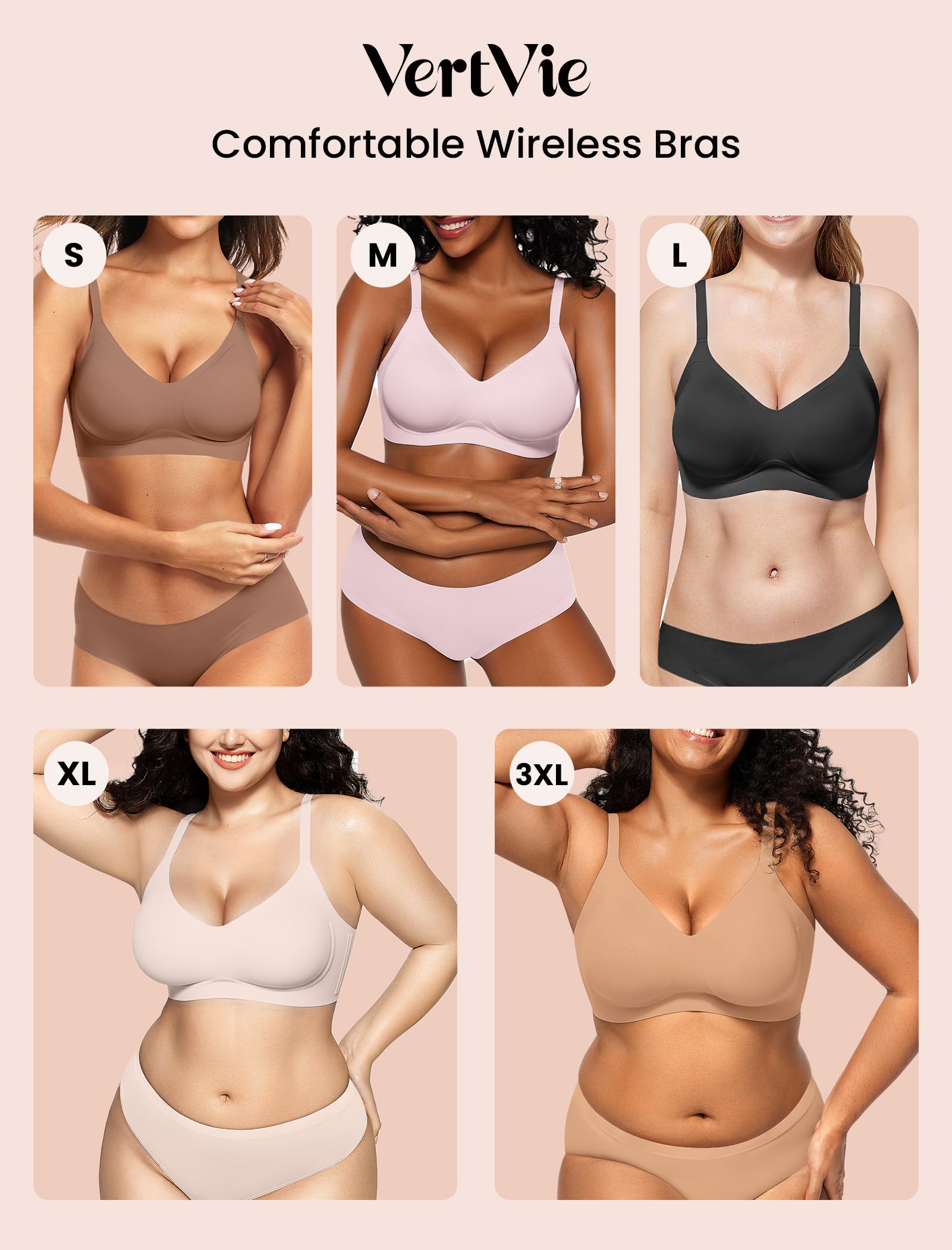 Vertvie Brasier sin Costuras para Mujer, sin Aros, cómodo, Push up, Suave y sin Varillas, Cobertura Completa, Brasier Deportivo Diario