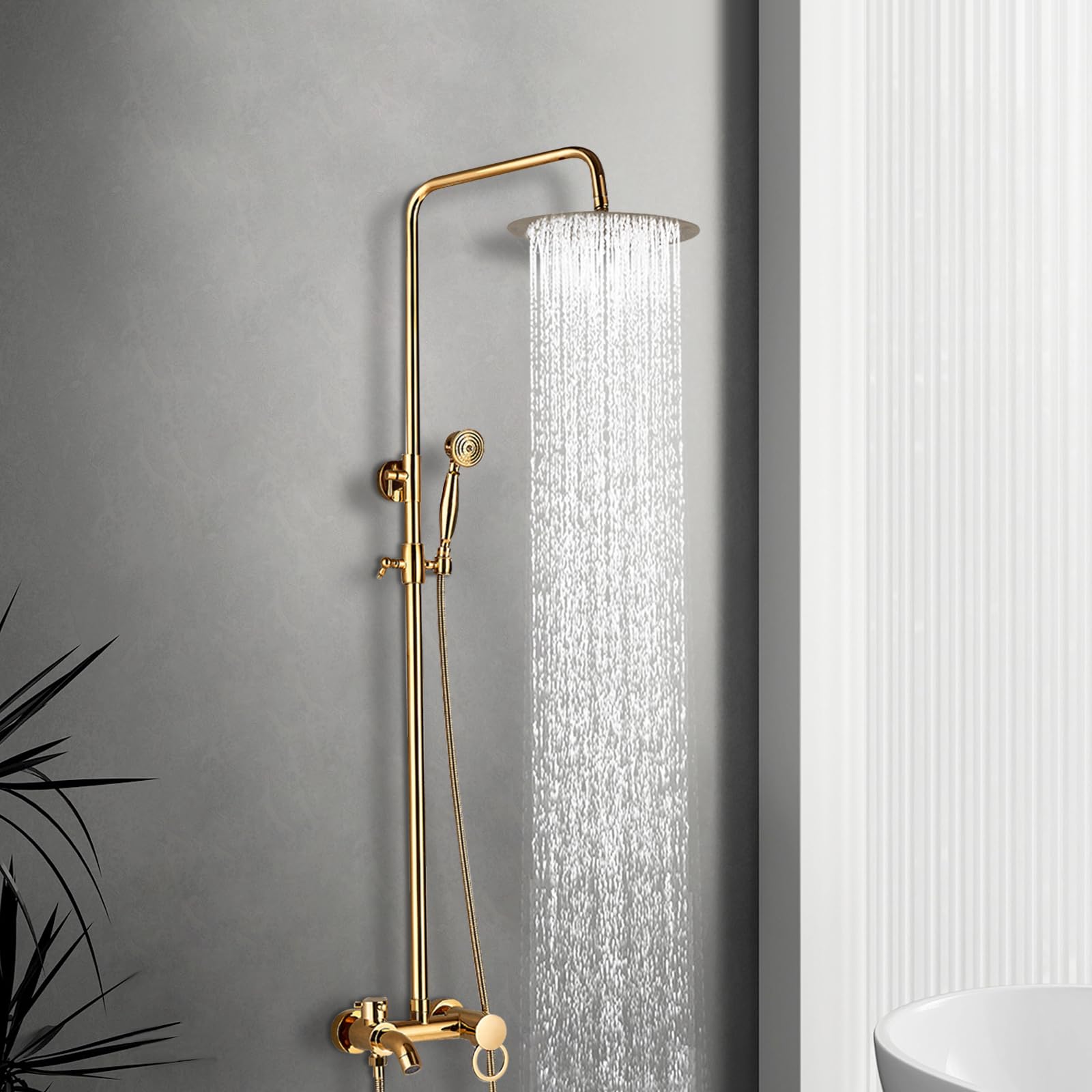 Duschsystem, 20cm Duschzubehör Duschset Handbrause aus Edelstahl Kopfbrause Wandmontage höhenverstellbar Badarmatur golden