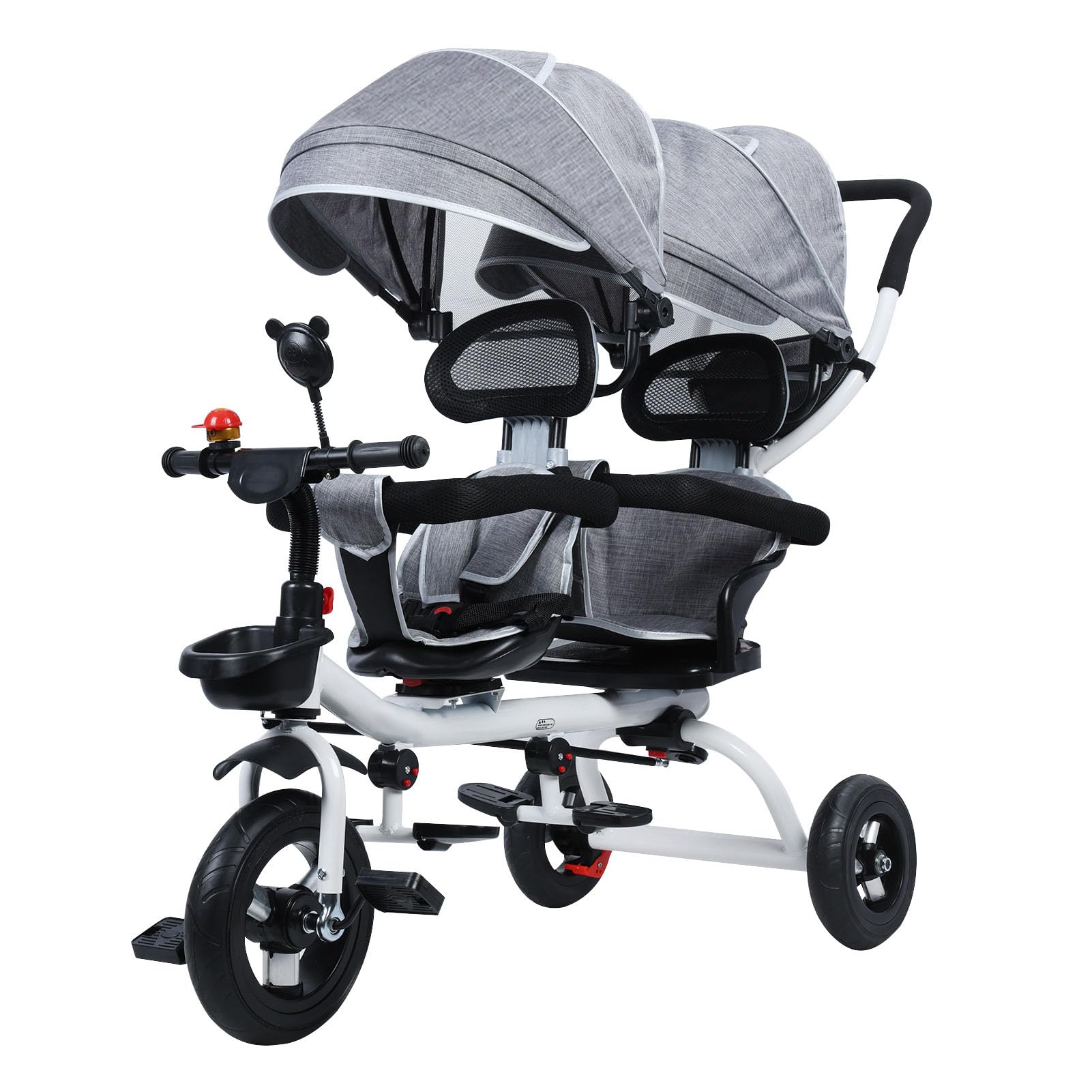 Geschwisterwagen MIT Doppelitz und Verdeck, Dreirad ab 1 Jahr mit  Schubstange MIT Anti-Eigherr Grau: Amazon.de: Baby