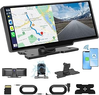 Wireless Apple Carplay Screen for Car & Android Auto, Apple Carplay Dash Mount 10.26" Portable Car Stereo with Built-in 2.5K Front and Rear 1080P Dash Cam, Loop Recording+Backup Camera