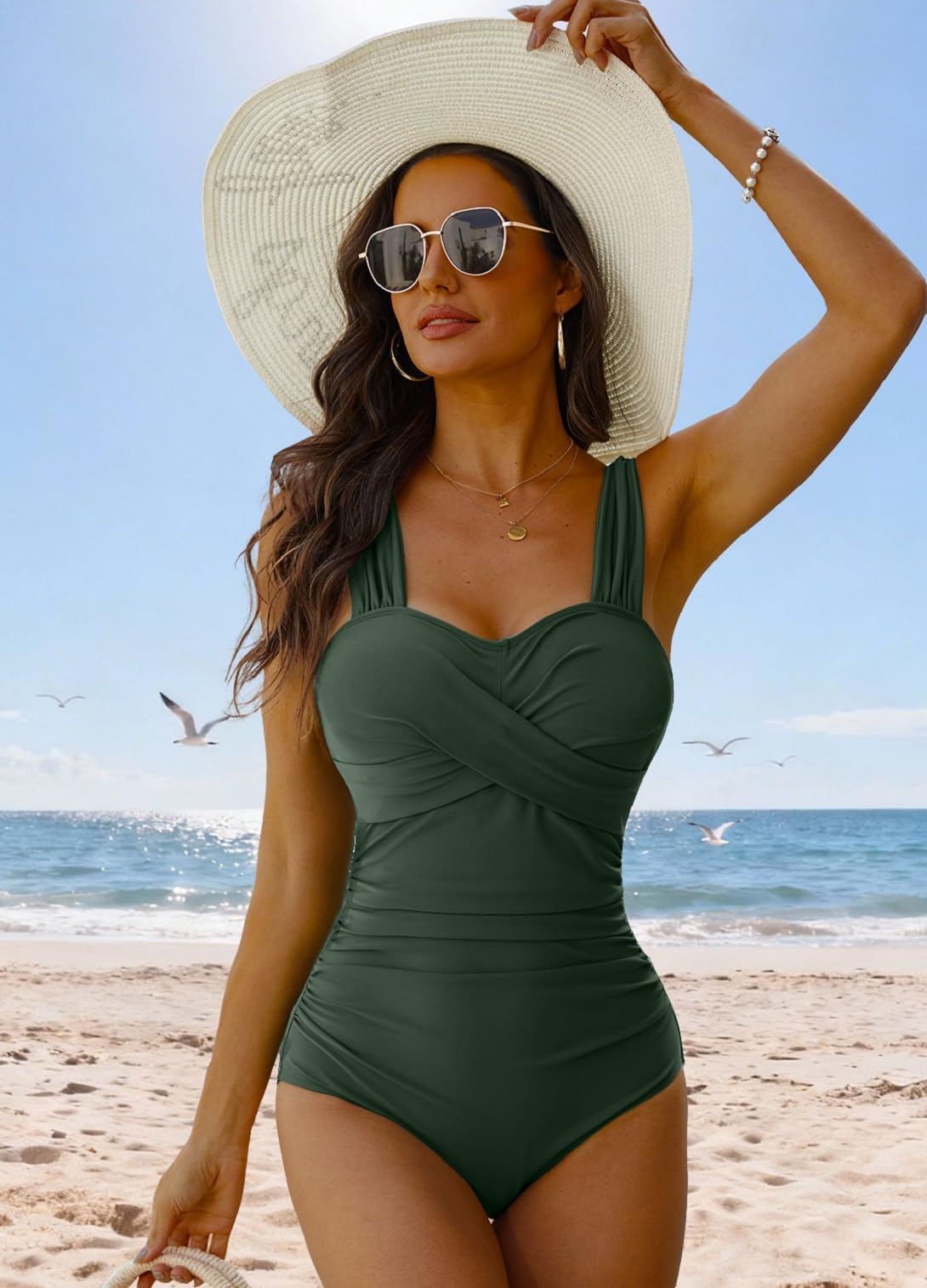 Yutdeng Bañador Mujer Reductor Barriga Traje de Baño Una Pieza Bañador Push Up con Relleno Vientre Plano Tirantes Anchas Crossover Natacion Bañadores Mujer Tallas Grandes Ropa de Baño — view 2