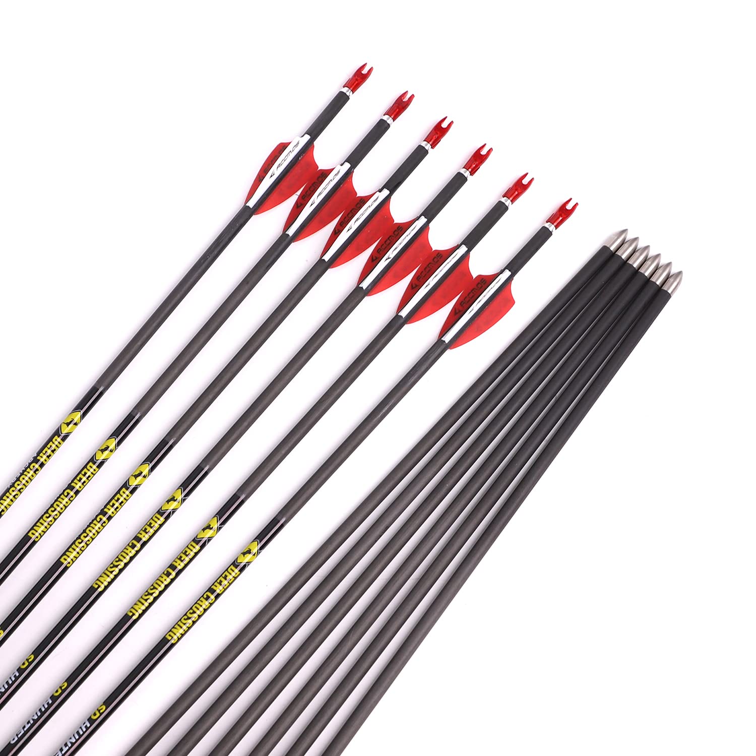 ACCMOS 31 Pollici Frecce in Carbonio Spine 250 350 400 500 600 700 800 900 1000 OD 5,6mm ID 4,2 mm Caccia Pratica Frecce, per Adulti Giovani Arco Compound Arco Ricurvo Riprese 6/12 Pezzi