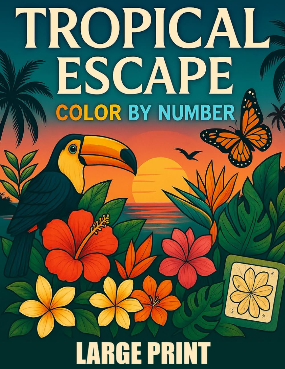 Tropical Escape Color By Number Coloring Book: Large Print Summer Season Coloring Book For Adults, Seniors and Kids