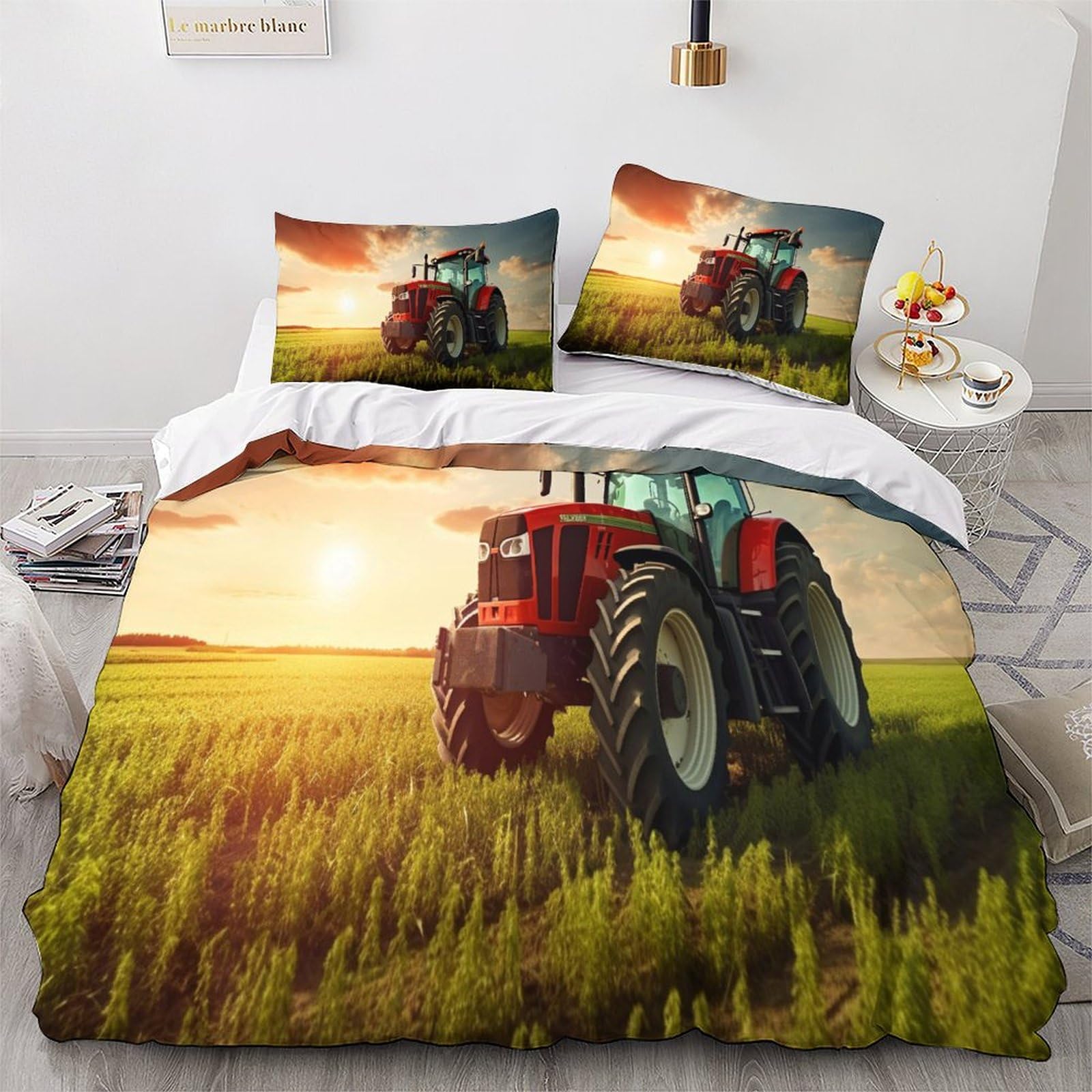 Traktor Bettwäsche 3 Teilig, Bettbezüge Bettgarnitur Aus Mikrofaser, Erwachsene Teenager Kinder Bettbezug + Kissenbezug King(220x240cm)