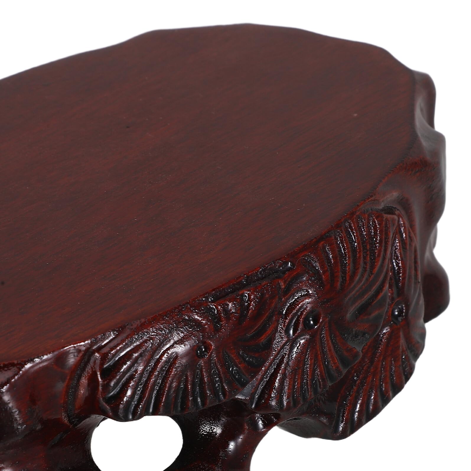 VALICLUD Base de Madera Marrón Ovalada Diseño Oriental Elegante y Tradicional, Pedestal para Figuras y Macetas Estabilidad Mejorada y Antideslizante Adecuado para Salas de Té