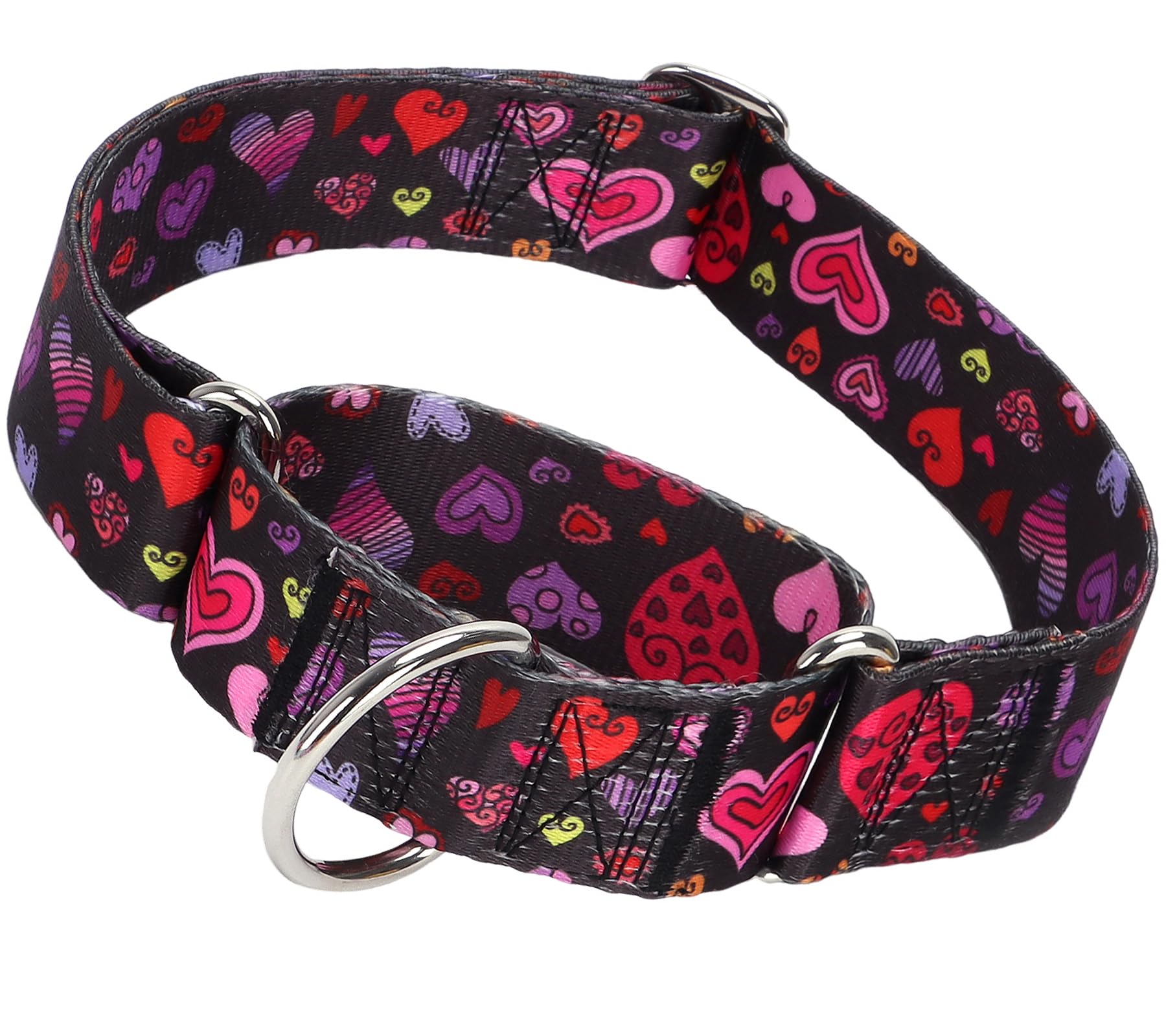 Valentine's Day 1.5 inch Wide Martingale Dog Collar, Cute Loving Heart Collar for Medium Large Extra Large Dogs -Heart M