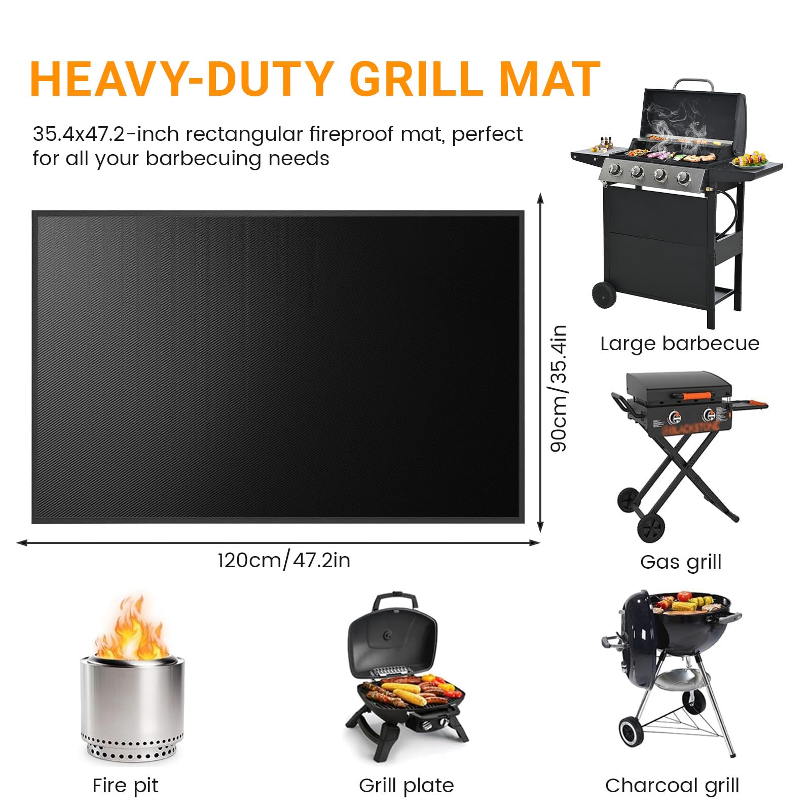 dellyy Tapis Barbecue Sol Exterieur 90 x 120 cm, Résistant à la Chaleur Jusqu'à 1000 °C Tapis Anti feu Gril Ignifuge, Fibre de Verre, pour Sol, Pelouse, Camping et Terrasse