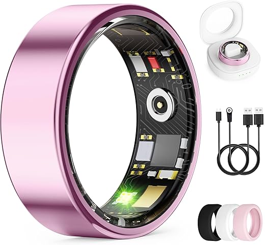 Smart Ring for Women & Men, Health Tracker Ring with Heart Rate, Blood Oxygen,Blood Pressure, IP68 Waterproof Fitness Ring, Sleep Tracker for iPhone and Android, No APP Fee (Lavender Pink, 8#)