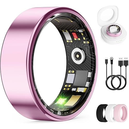 Smart Ring for Women & Men, Health Monitoring Ring with Heart Rate, Blood Oxygen,Blood Pressure, IP68 Waterproof Fitness Ring, Sleep Monitoring for iPhone and Android, No APP Fee (Lavender Pink, 9#)