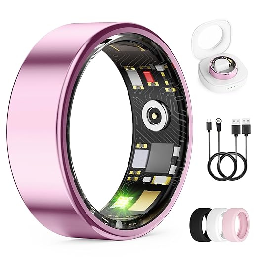 Smart Ring for Women & Men, Health Tracker Ring with Heart Rate, Blood Oxygen,Blood Pressure, IP68 Waterproof Fitness Ring, Sleep Tracker for iPhone and Android, No APP Fee (Lavender Pink, 6#)