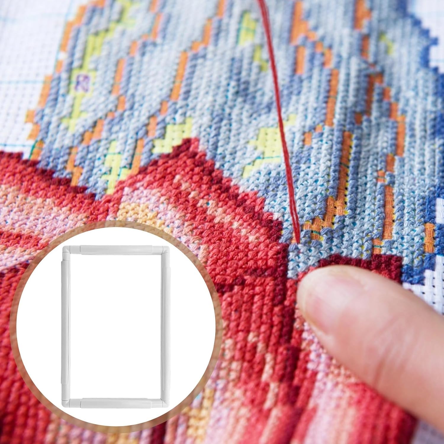 Easy-to-Assemble Plastic Snap Frame for Needlepoint, Square Design for Embroidery, Quilting, Silk Painting, Cross Stitch Projects